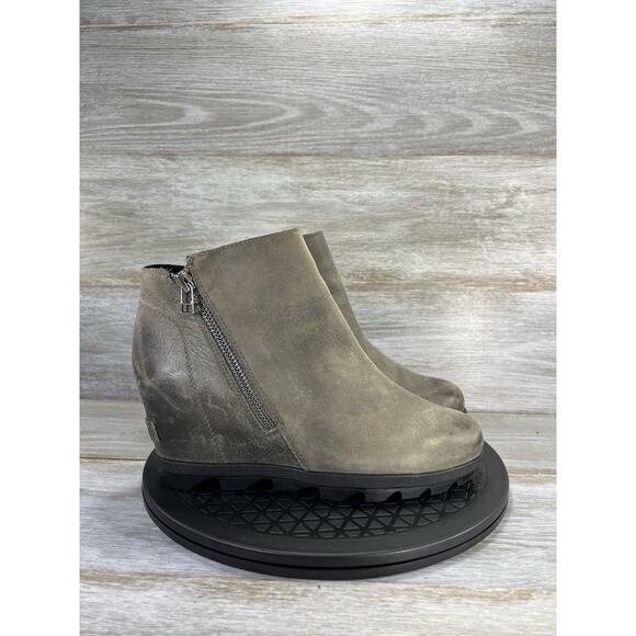Sorel Women's Joan of Arctic Wedge II Zip Up Gray Leather Boots Size 9 - Picture 3 of 9